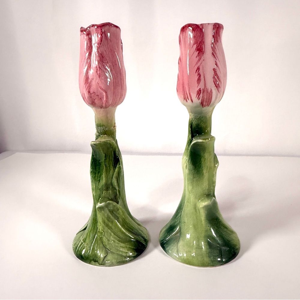 Pink Tulip Candle Holders - Set of 2, made in Italy